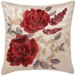 Embroidered Rose Cushion Dark Red