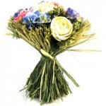 Artificial Hand Tied Ranunculus and Poppy Bouquet Green / Blue