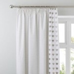 Gingham Hearts Taupe Thermal Pencil Pleat Curtains Cream