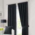 Chenille Black Pencil Pleat Curtains Black