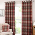 Highland Check Red Eyelet Curtains Red & Brown