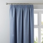 Solar Chambray Blackout Pencil Pleat Curtains Blue