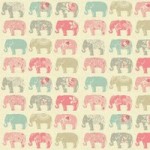 Pastel Elephants Patterned Fabric Pink / Cream / Blue