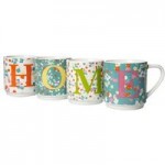 Set of 4 Home Stacking Mugs Pink / Blue / Yellow