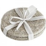 Pack of 4 Silver Beaded Coasters Silver