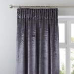 Monroe Crushed Velour Charcoal Pencil Pleat Curtains Dark Grey