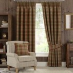 Highland Check Rust Pencil Pleat Curtains Red / Brown