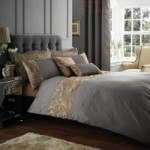 Grayson Embroidered Pewter Duvet Cover Grey / Gold
