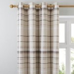 Check Natural Thermal Eyelet Curtains Light Brown / Natural