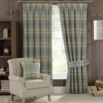 Highland Check Duck-Egg Pencil Pleat Curtains Duck Egg Blue