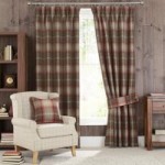 Highland Check Red Pencil Pleat Curtains Red / Brown