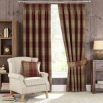 Highland Check Wine Pencil Pleat Curtains Red / Brown