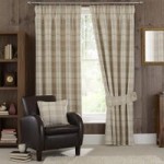 Highland Check Natural Pencil Pleat Curtains Light Brown / Natural Brown