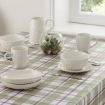 Green Check Misty Moors PVC Tablecloth White / Purple / green