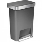 simplehuman 45 Litre Plastic Pedal Bin With Liner Pocket Silver / White