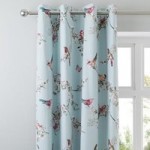 Beautiful Birds Duck-Egg Thermal Eyelet Curtains Duck Egg Blue