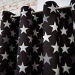 Stars Black Blackout Eyelet Curtains Black