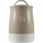 Rustic Romance Dipped Tea Canister Taupe Brown and White