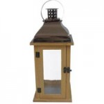 Copper Topped Wooden Lantern Brown