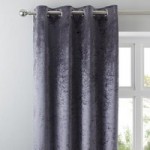 Monroe Crushed Velour Charcoal Eyelet Curtains Charcoal