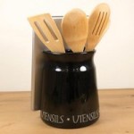 Vintage Text Black Utensil Pot and Tablet Stand Black