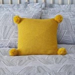 Pom Pom Ochre Knit Cushion Ochre (Yellow)