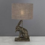 Hare Licking Paw Antique Brass Table Lamp Antique Brass