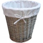 Natural Wicker Waste Bin with Liner Grey