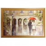 Couple with Red Umbrella Framed Print Multi