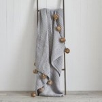 Chunky Knit Pom Pom 130cm x 180cm Throw Grey