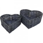 Set of 2 Grey Heart Wicker Baskets Grey