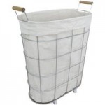 Wheeled Wire Laundry Basket Natural