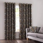 Palm Charcoal Eyelet Curtains Charcoal