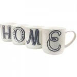 Set of 4 Home Mugs Black and White