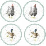 Wrendale Farmyard Feathers Pack of 4 Coasters White