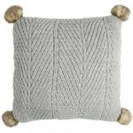 Chunky Knit Grey Pom Pom Cushion Grey
