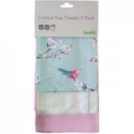 Pack Of 3 Beautiful Birds Tea Towels Blue, White and Yellow