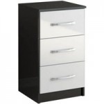 Lynx Black and White 3 Drawer Bedside Table Black/White