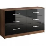 Lynx Walnut and Black 6 Drawer Chest Black