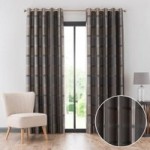 Washington Charcoal Jacquard Eyelet Curtains Charcoal