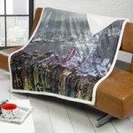 Hong Kong Skyline Sherpa 130cm x 160cm Throw Pink/Purple