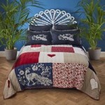 Jan Constantine 100% Cotton Patchwork Bedspread White/Red/Blue/Cream