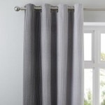 Ombre Seersucker Striped Charcoal Eyelet Curtains Charcoal (Grey)