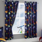 Space Navy Blackout Eyelet Kids Curtains Navy (Blue)