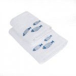 White Fish Embroidered Hand Towel White