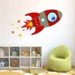 Stickerscape Flying Rocket Red Wall Sticker Red