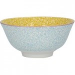 Isla Blue and Ochre Medium Footed Rice Bowl Blue and Ochre Yellow