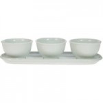 Set of 3 White Ceramic Dip Bowls with Platter White