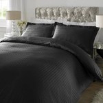 Xquisite Home Sateen Black Stripe 300 Thread Count Cotton Duvet Cover and Pillowcase Set Black