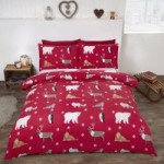 Rapport Home Winter Animals Brushed Cotton Red Duvet Cover and Pillowcase Set Red